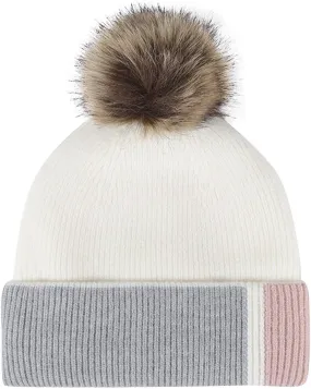 Oplxuo Winter Beanie Hat for Women Color Block Knit Beanie Soft Warm Hat Ski Stocking Cuffed Cap with Pompom