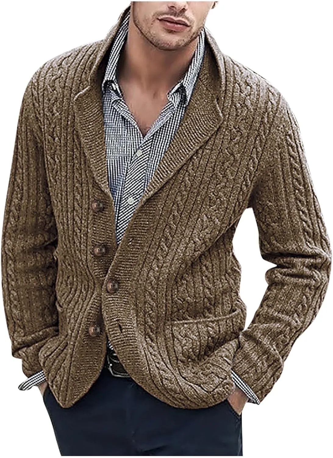 Oversized Cardigan Sweaters for Men Button Down Long Sleeve Cable Knitted Sweaters Fall Winter Soft Active Sportswear