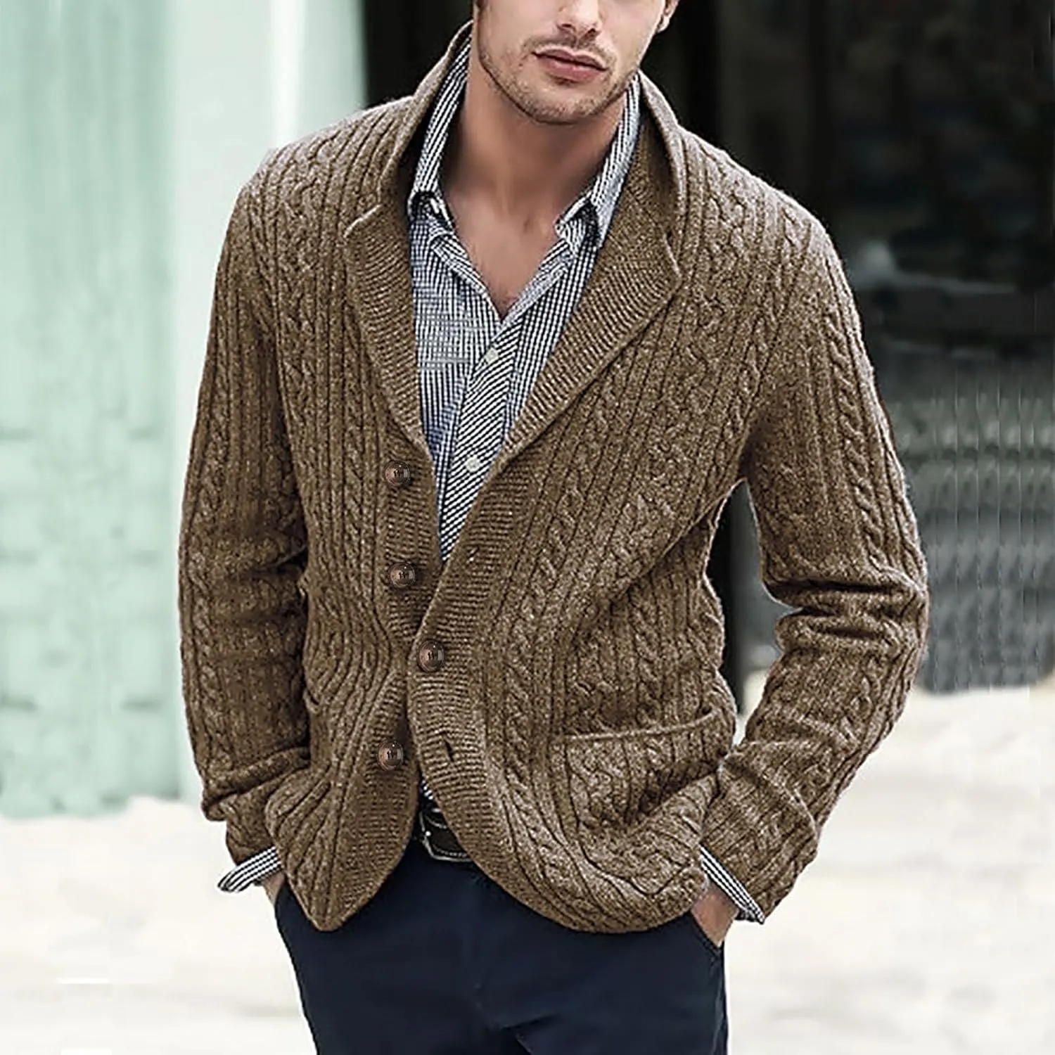 Oversized Cardigan Sweaters for Men Button Down Long Sleeve Cable Knitted Sweaters Fall Winter Soft Active Sportswear
