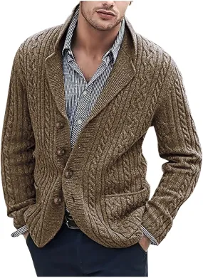Oversized Cardigan Sweaters for Men Button Down Long Sleeve Cable Knitted Sweaters Fall Winter Soft Active Sportswear