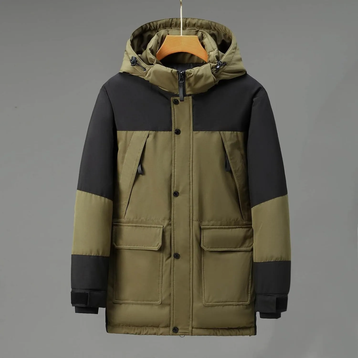 Parka Jacket Men Windproof Puffer Jacket Hooded Down Coat Plus Size Ski Jacket Padded Quilted Jacket Warm Winter Coats
