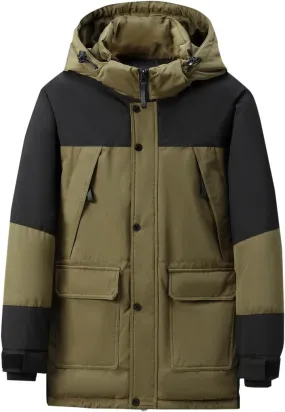 Parka Jacket Men Windproof Puffer Jacket Hooded Down Coat Plus Size Ski Jacket Padded Quilted Jacket Warm Winter Coats