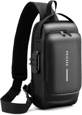 Peicees Mens Crossbody Bag Man Bags Mens Purse Anti-theft Leather Sling Bag Shoulder Bag Chest Bag for Daily Use, Black Black