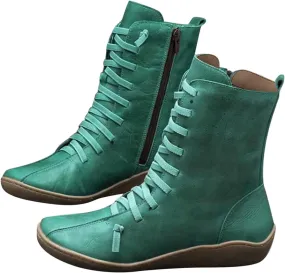 peqiut Womens Cowboy Boots Comfortable Flat Platform Heel Zipper Round Toe Womens Cowboy Boots Ankle Lace Up Casual Boots for Women