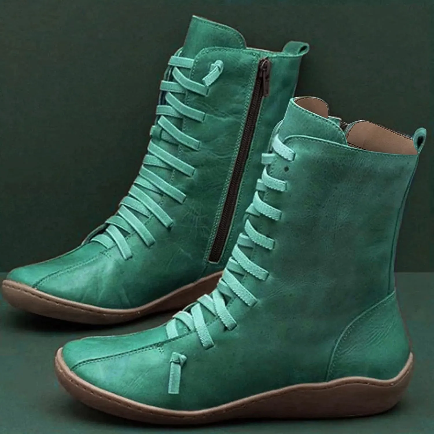 peqiut Womens Cowboy Boots Comfortable Flat Platform Heel Zipper Round Toe Womens Cowboy Boots Ankle Lace Up Casual Boots for Women