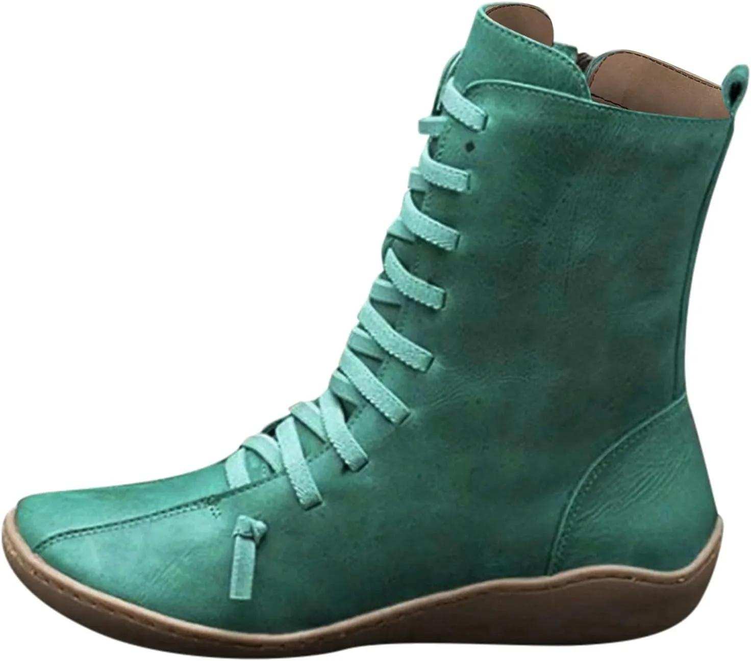 peqiut Womens Cowboy Boots Comfortable Flat Platform Heel Zipper Round Toe Womens Cowboy Boots Ankle Lace Up Casual Boots for Women