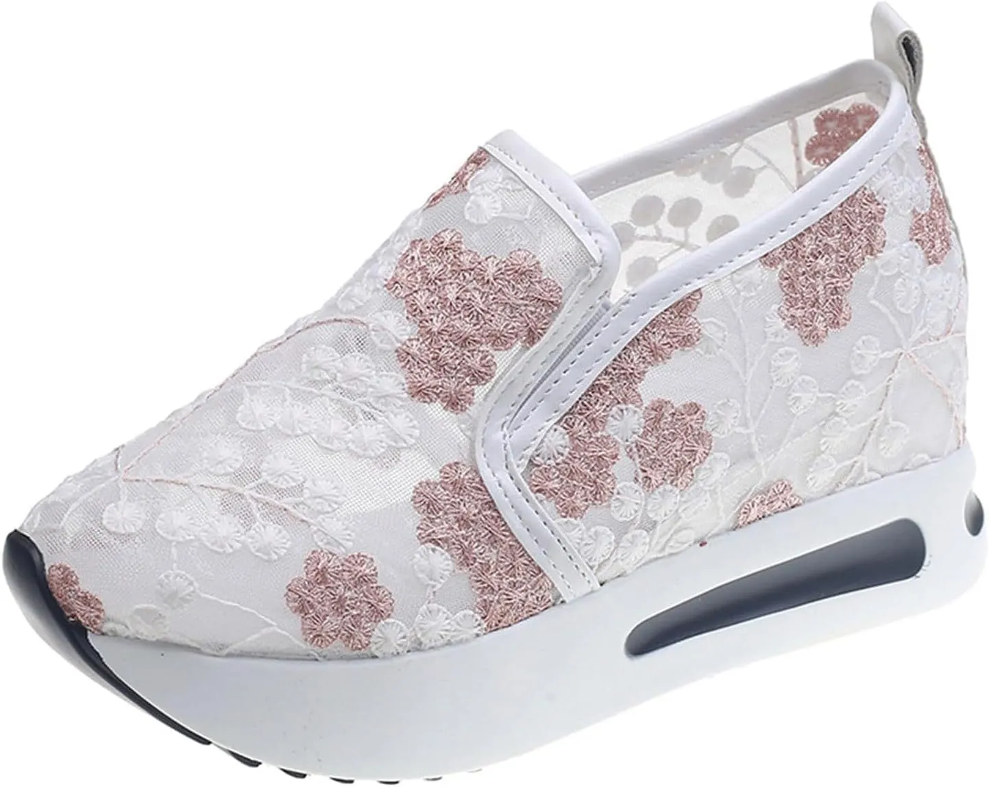 Platform Wedge Shoes for Women Breathable Floral Embroidery Shoes Dressy Casual Chunky Sole Sneakers Sheer Mesh High Heel Tennis Shoe Comfortable Walking Shoe