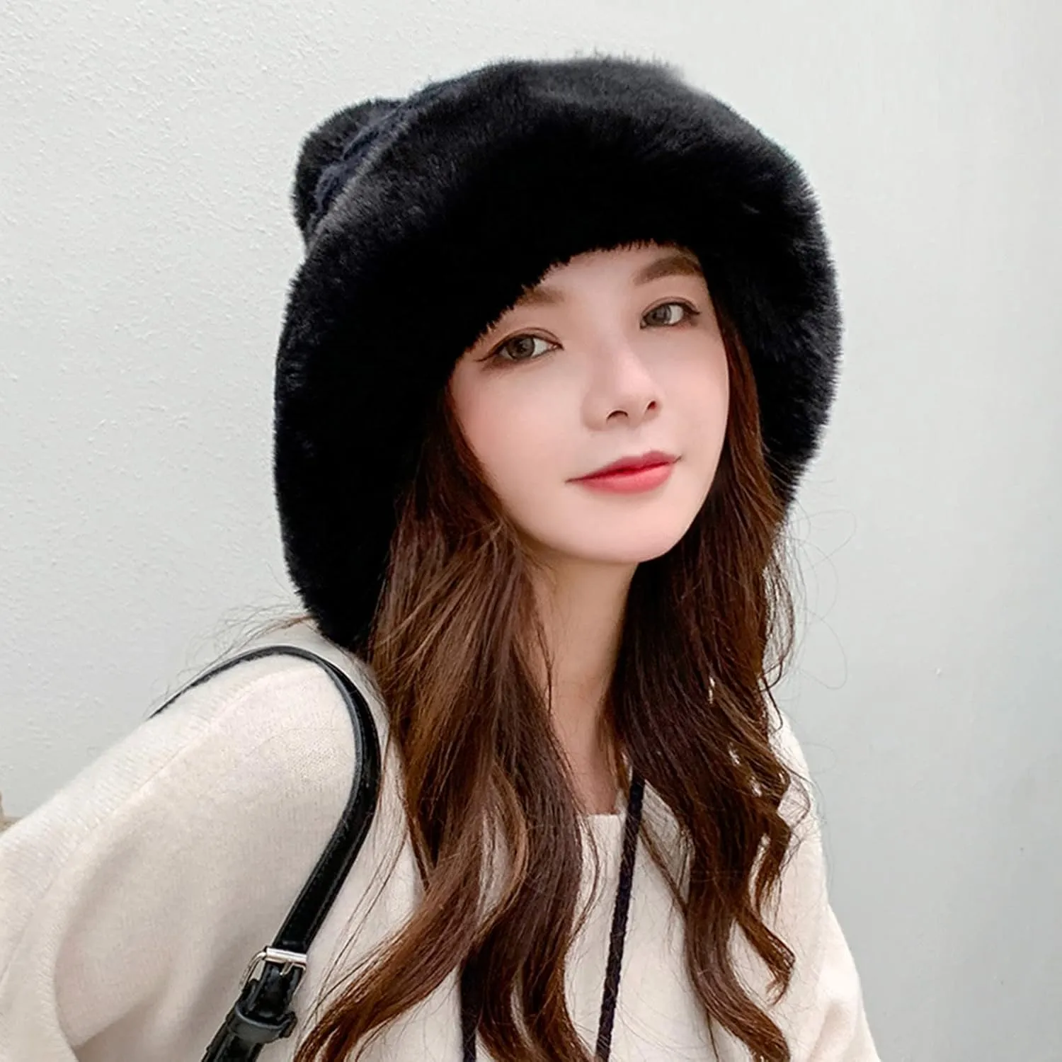 Plush Beanies Hat for Women Winter Peruvian Cover Ears Snow Hats Fluffy Fleece Lined Crochet Skull Cap with Pompom