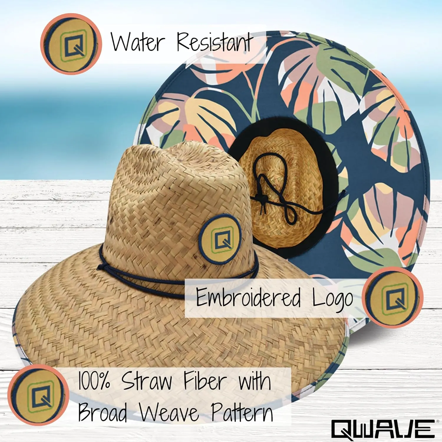 Qwave Mens Straw Hat - Cool Fishing Print Designs, Beach Gear Sun Hats for Men Protects from Summer Sun - Lifeguard Hat