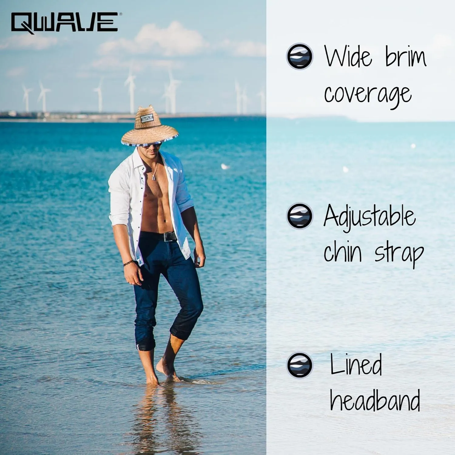 Qwave Mens Straw Hat - Cool Fishing Print Designs, Beach Gear Sun Hats for Men Protects from Summer Sun - Lifeguard Hat