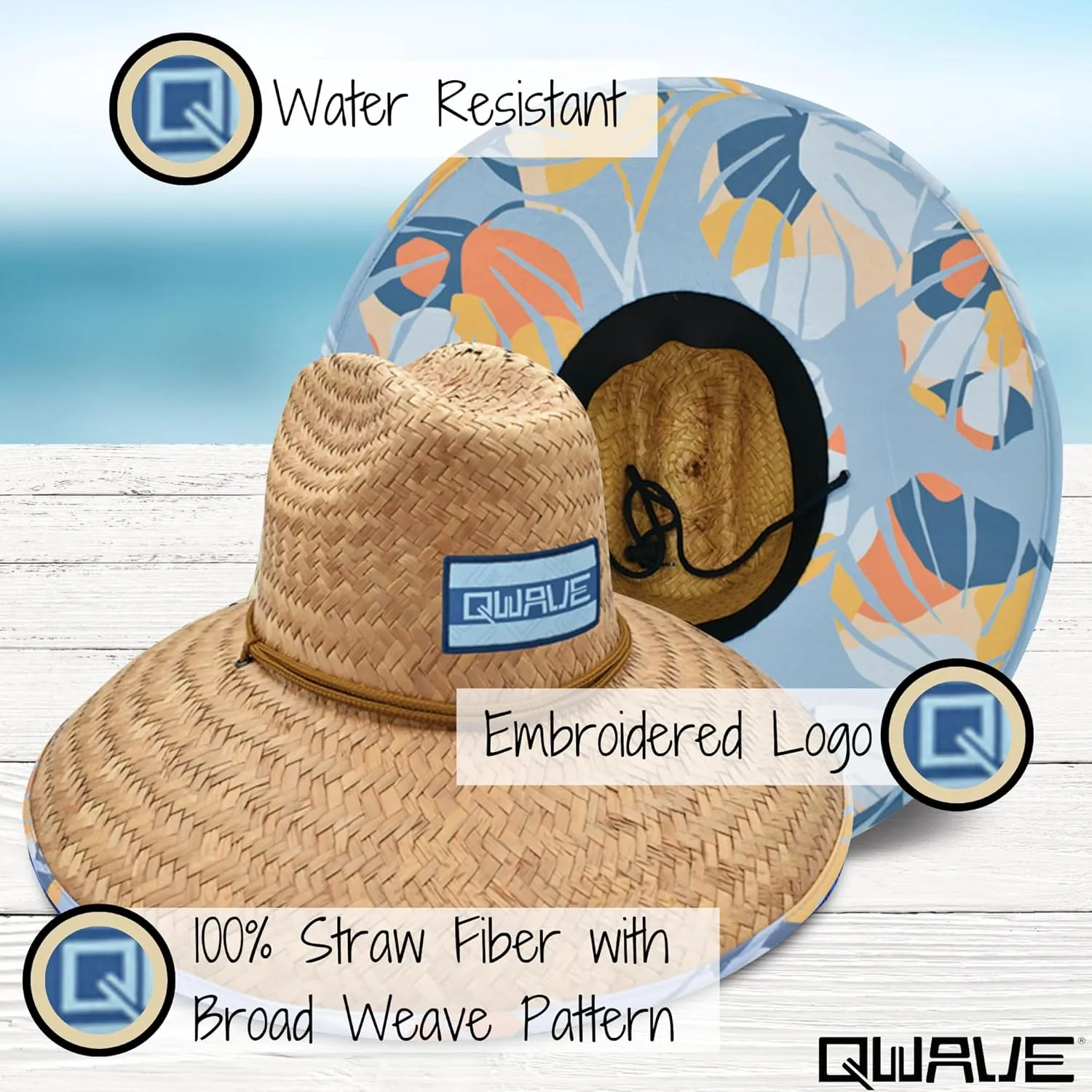 Qwave Mens Straw Hat - Cool Fishing Print Designs, Beach Gear Sun Hats for Men Protects from Summer Sun - Lifeguard Hat
