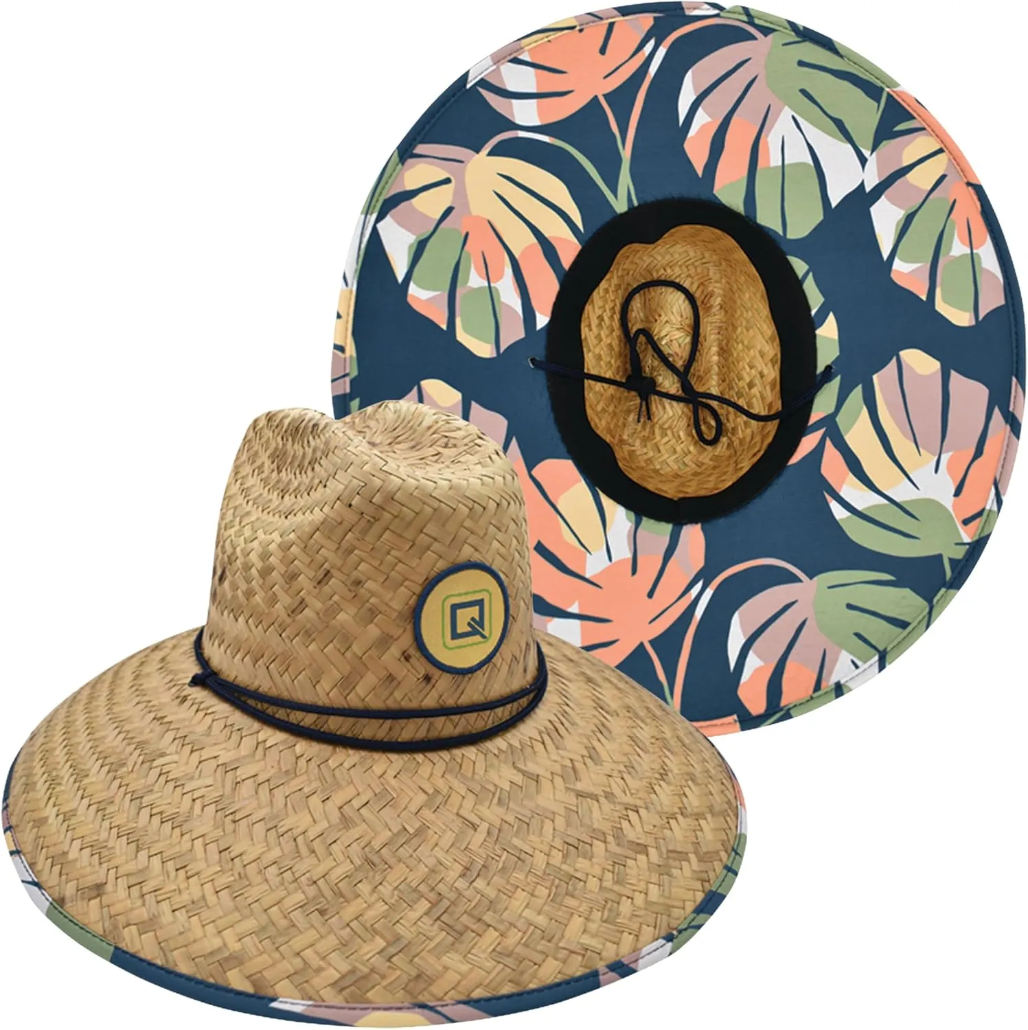 Qwave Mens Straw Hat - Cool Fishing Print Designs, Beach Gear Sun Hats for Men Protects from Summer Sun - Lifeguard Hat
