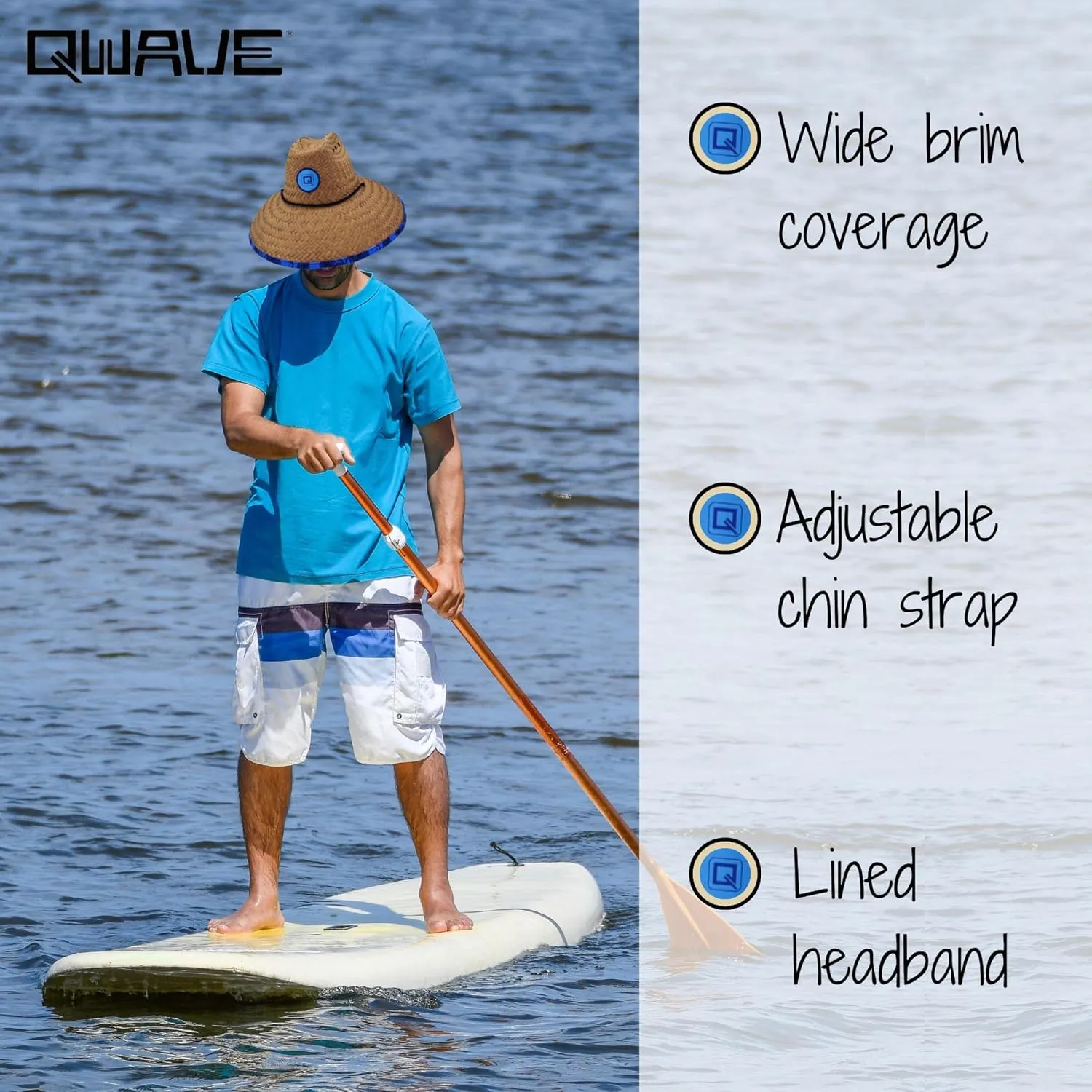 Qwave Mens Straw Hat - Cool Fishing Print Designs, Beach Gear Sun Hats for Men Protects from Summer Sun - Lifeguard Hat