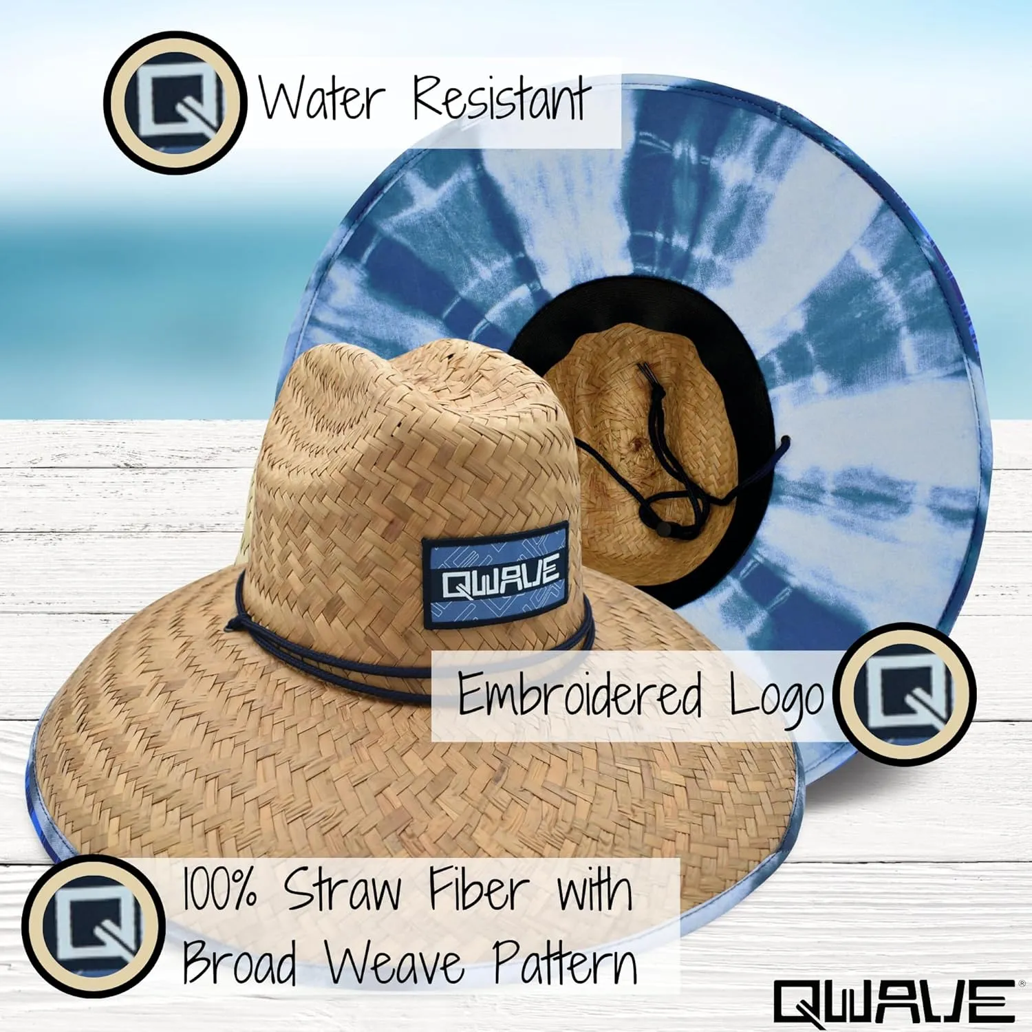 Qwave Mens Straw Hat - Cool Fishing Print Designs, Beach Gear Sun Hats for Men Protects from Summer Sun - Lifeguard Hat