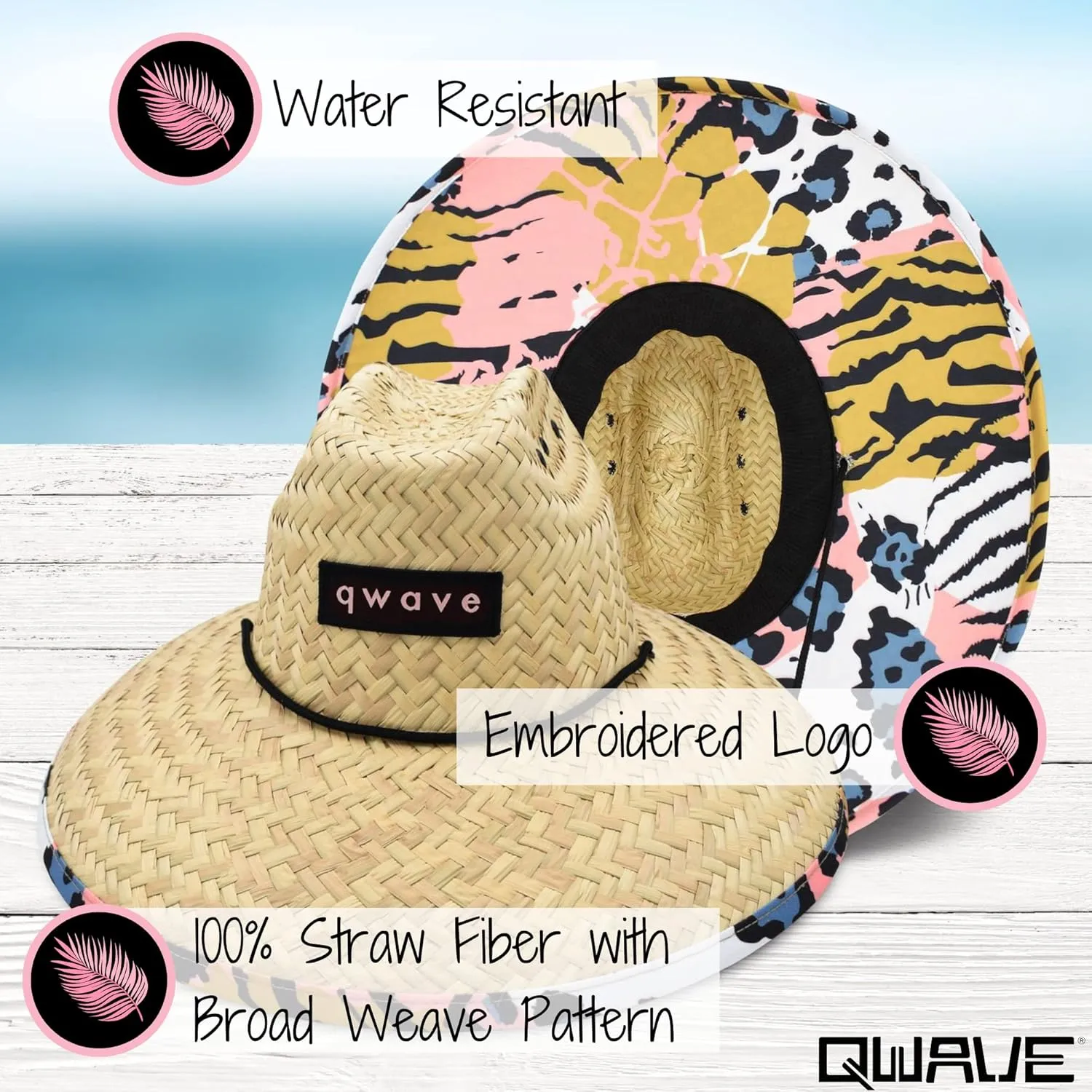 Qwave Mens Straw Hat - Cool Fishing Print Designs, Beach Gear Sun Hats for Men Protects from Summer Sun - Lifeguard Hat