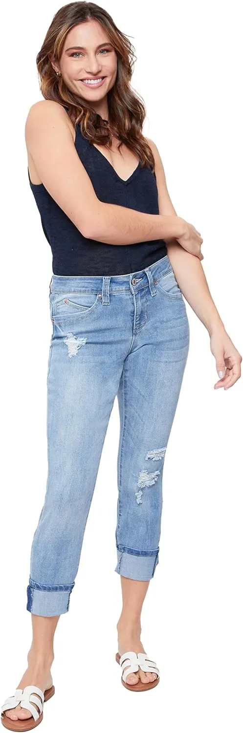 Royalty For Me Womens Women's Petite Wannabettabutt Mid Rise Mega Cuff Jeans