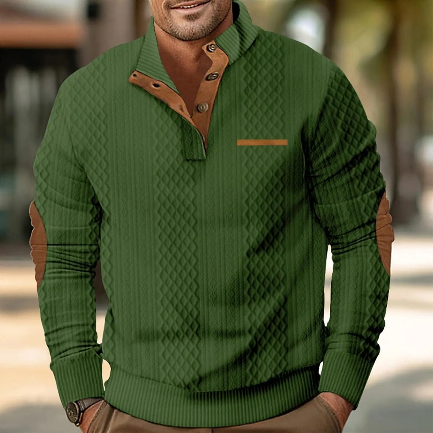 RTRDE Men's Casual Button Up Sweaters Pullover Jacquard Long Sleeve Henley Neck Athletic Workout Sweatshirts, M-3XL