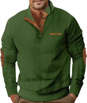 RTRDE Men's Casual Button Up Sweaters Pullover Jacquard Long Sleeve Henley Neck Athletic Workout Sweatshirts, M-3XL