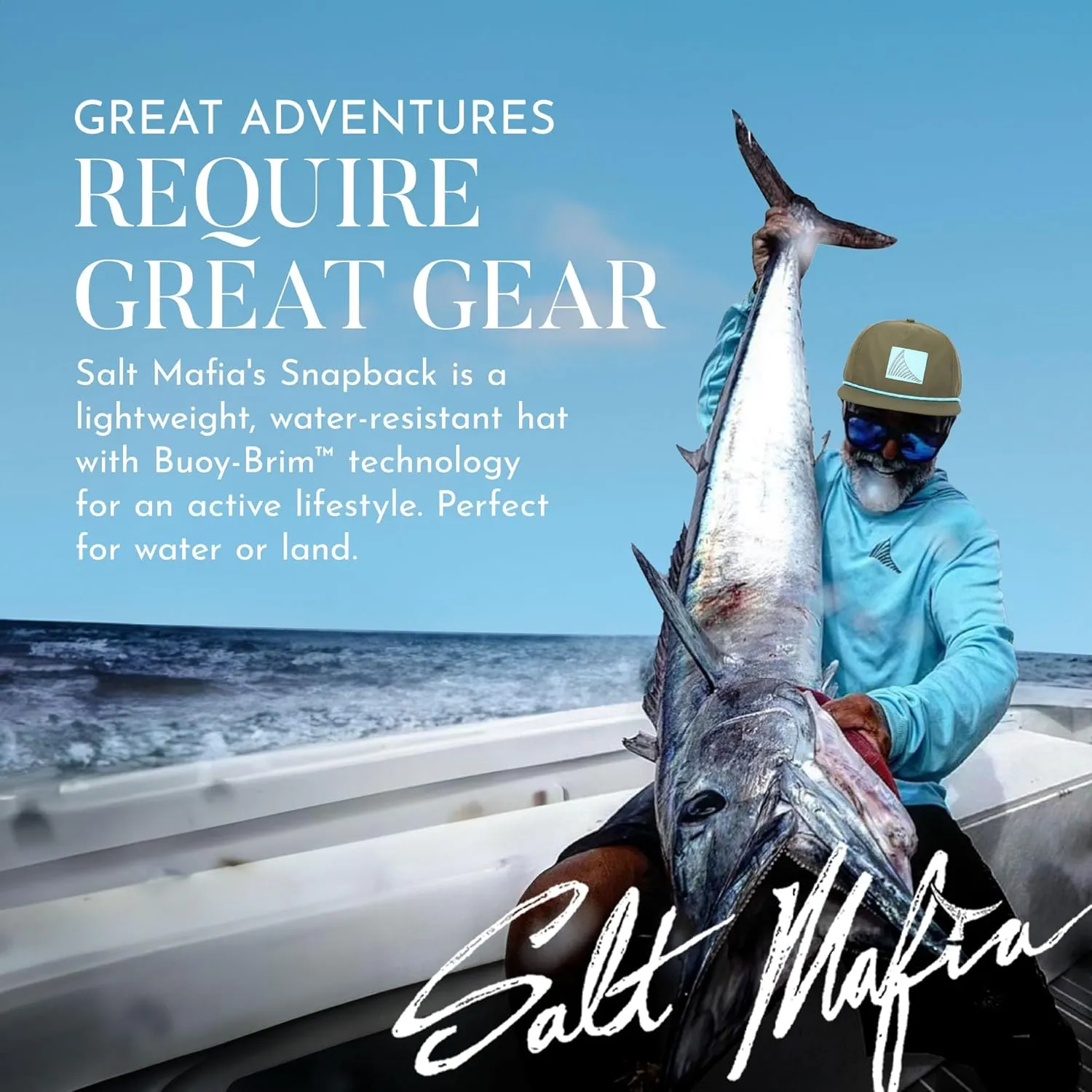 Salt Mafia Hats for Men - Waterproof Hats for Men, Poly-Flat Brim Surfer Hat