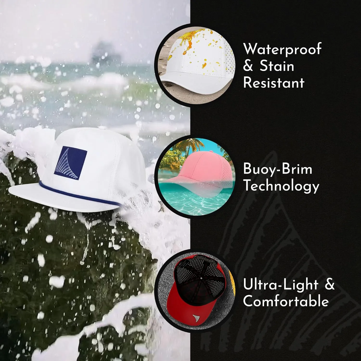 Salt Mafia Hats for Men - Waterproof Hats for Men, Poly-Flat Brim Surfer Hat