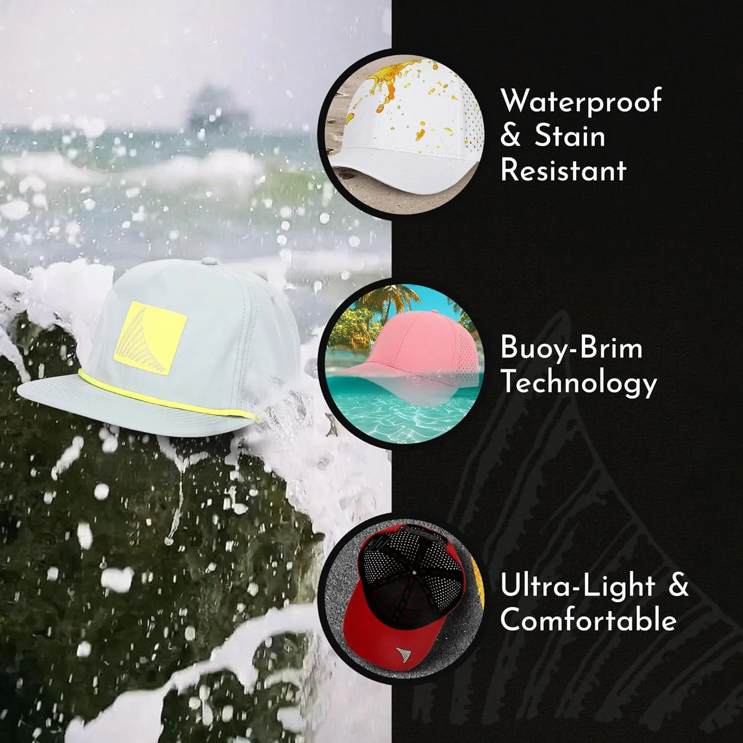 Salt Mafia Hats for Men - Waterproof Hats for Men, Poly-Flat Brim Surfer Hat
