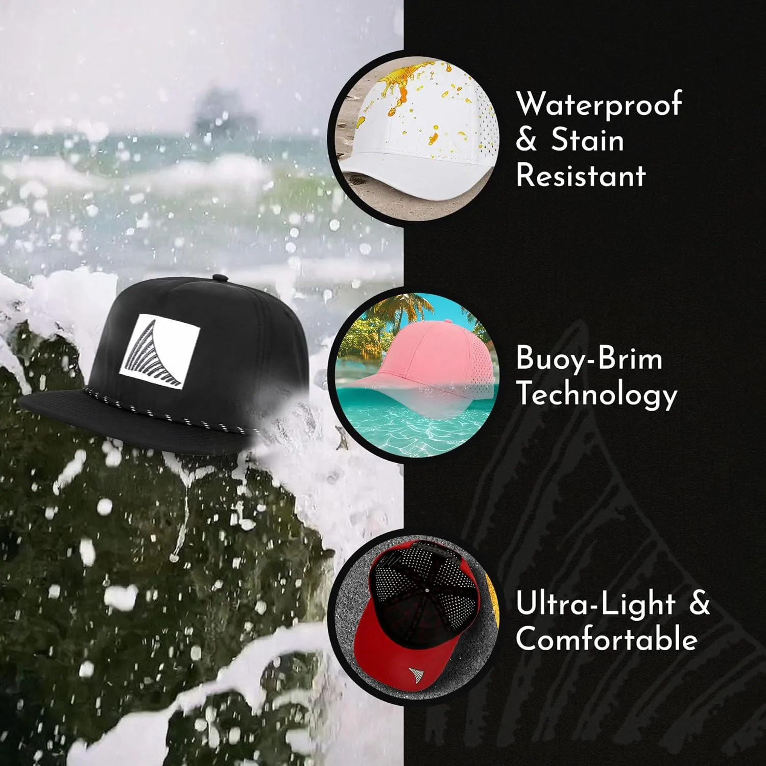 Salt Mafia Hats for Men - Waterproof Hats for Men, Poly-Flat Brim Surfer Hat