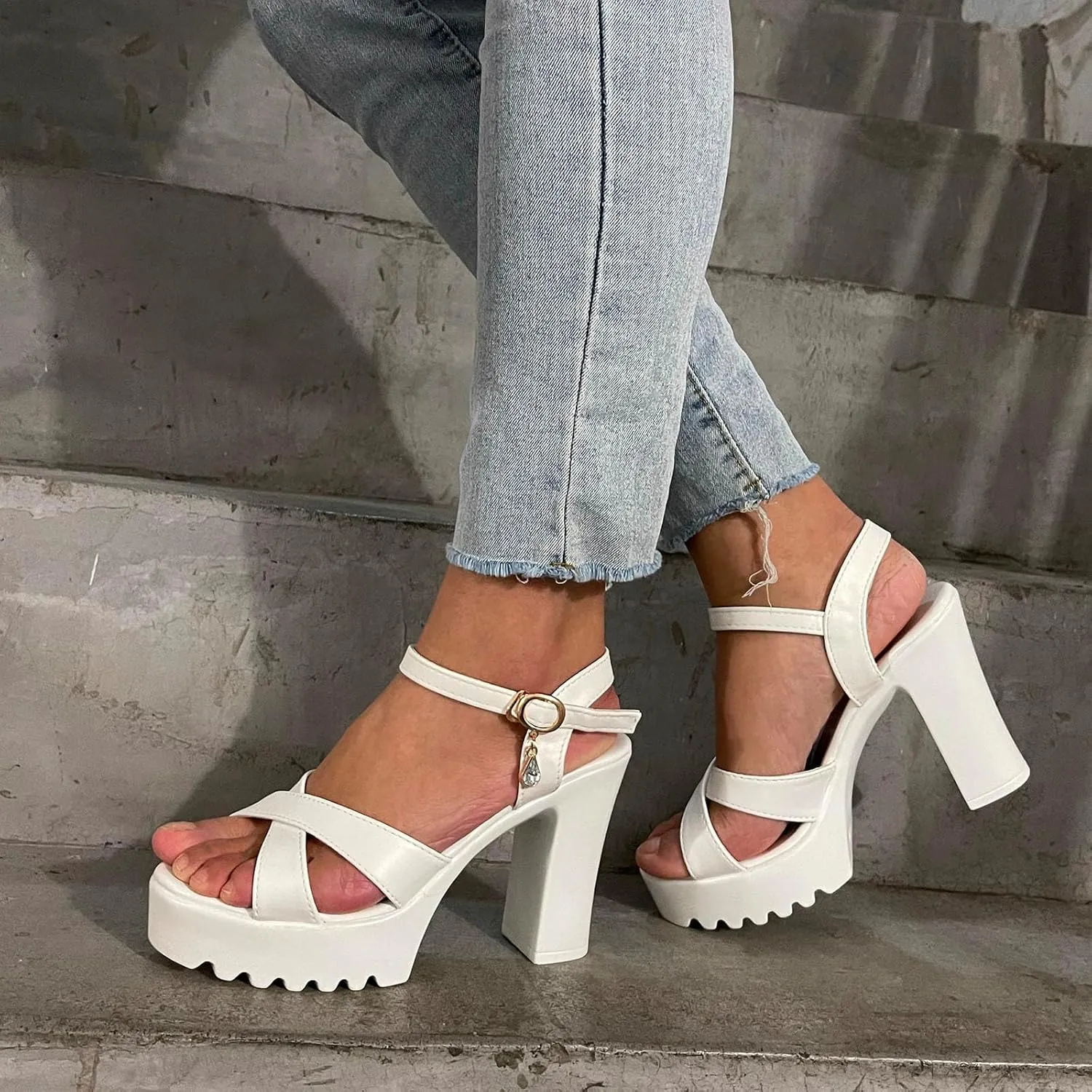 Sandals Strap Mouth Fashion Ladies Fish Sole Heel High Leather Thick Women's sandals Athletic Sandals Women Size 5