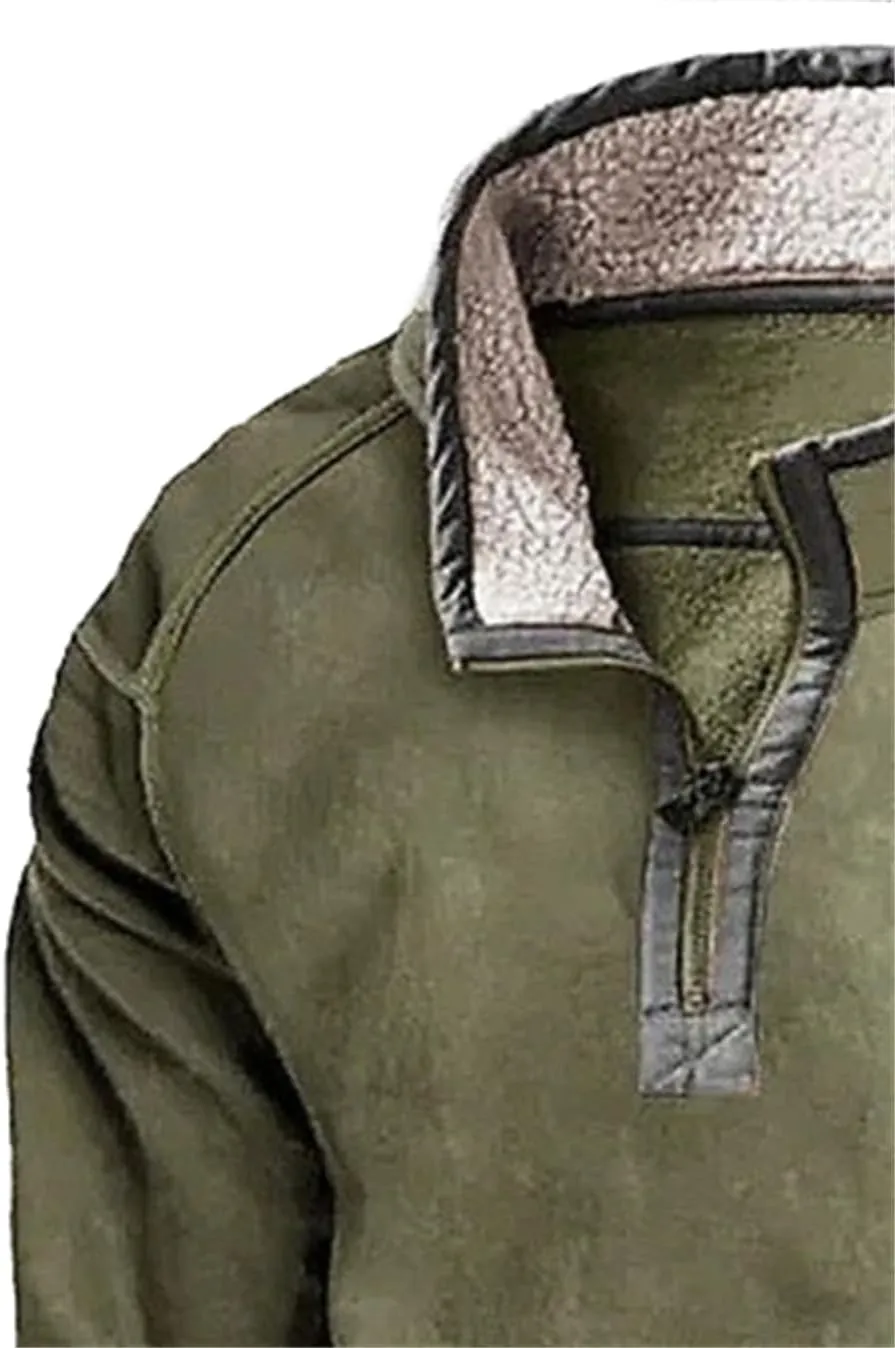 Shirt Men Men's Fleece Western Sweatshirt Casual Long Sleeve Stand Collar Zipper Pullover Sweaters Winter Tops