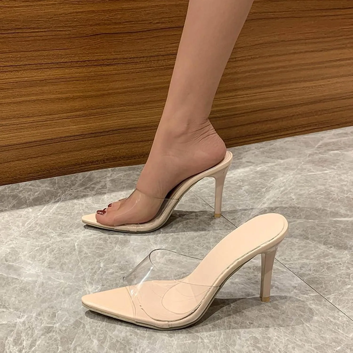 Slip on Elegant Pumps Women Sexy Fish Mouth High Heeled Sandals Wear Solid Color High Heeled Slippers