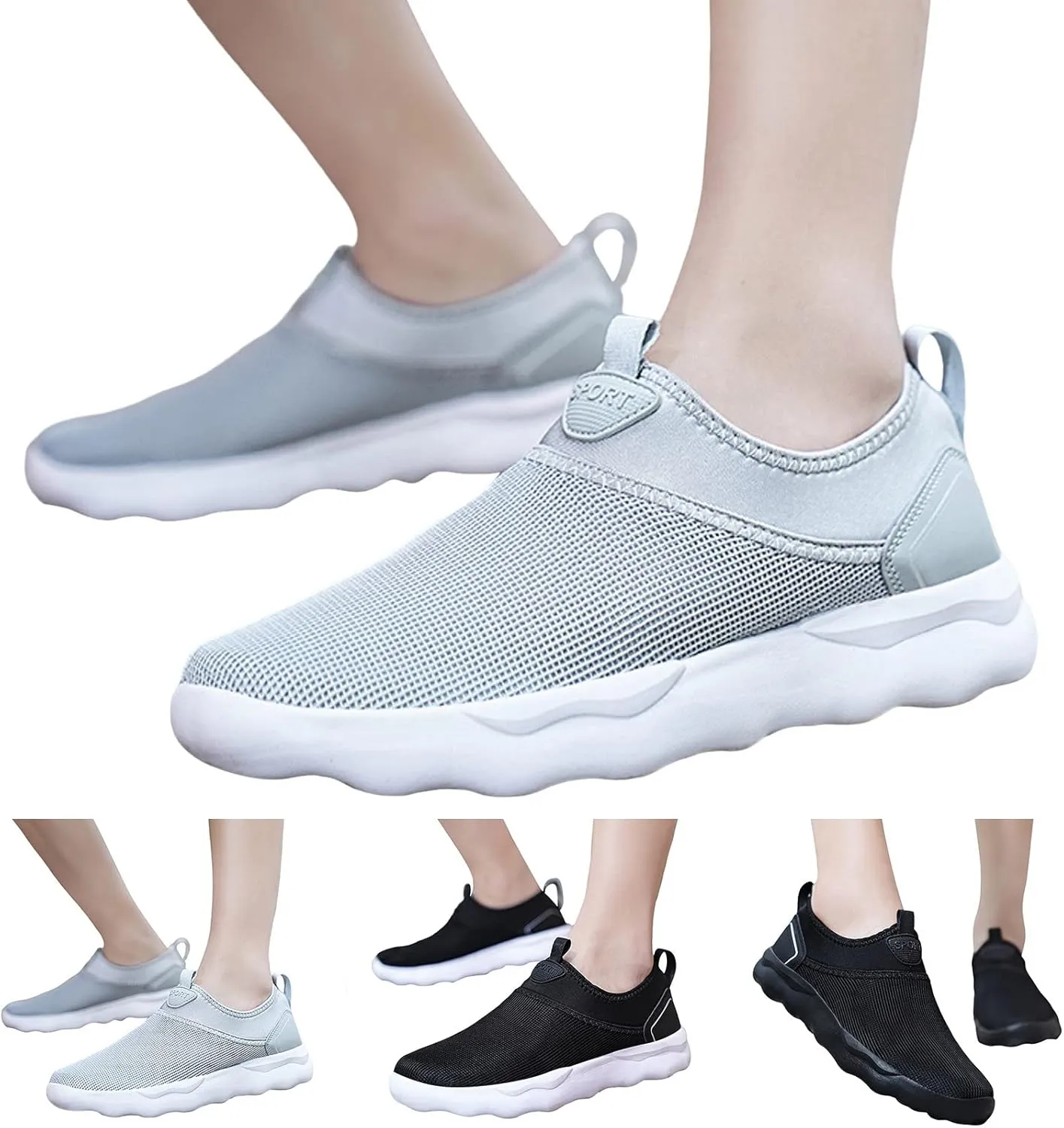Slip on Walking Shoes for Men Comfy Knitted Memory Foam Breathable Mesh Fashion Sneakers Non Slip Arch Support Cushioning Training Gym Shoes Wide Width