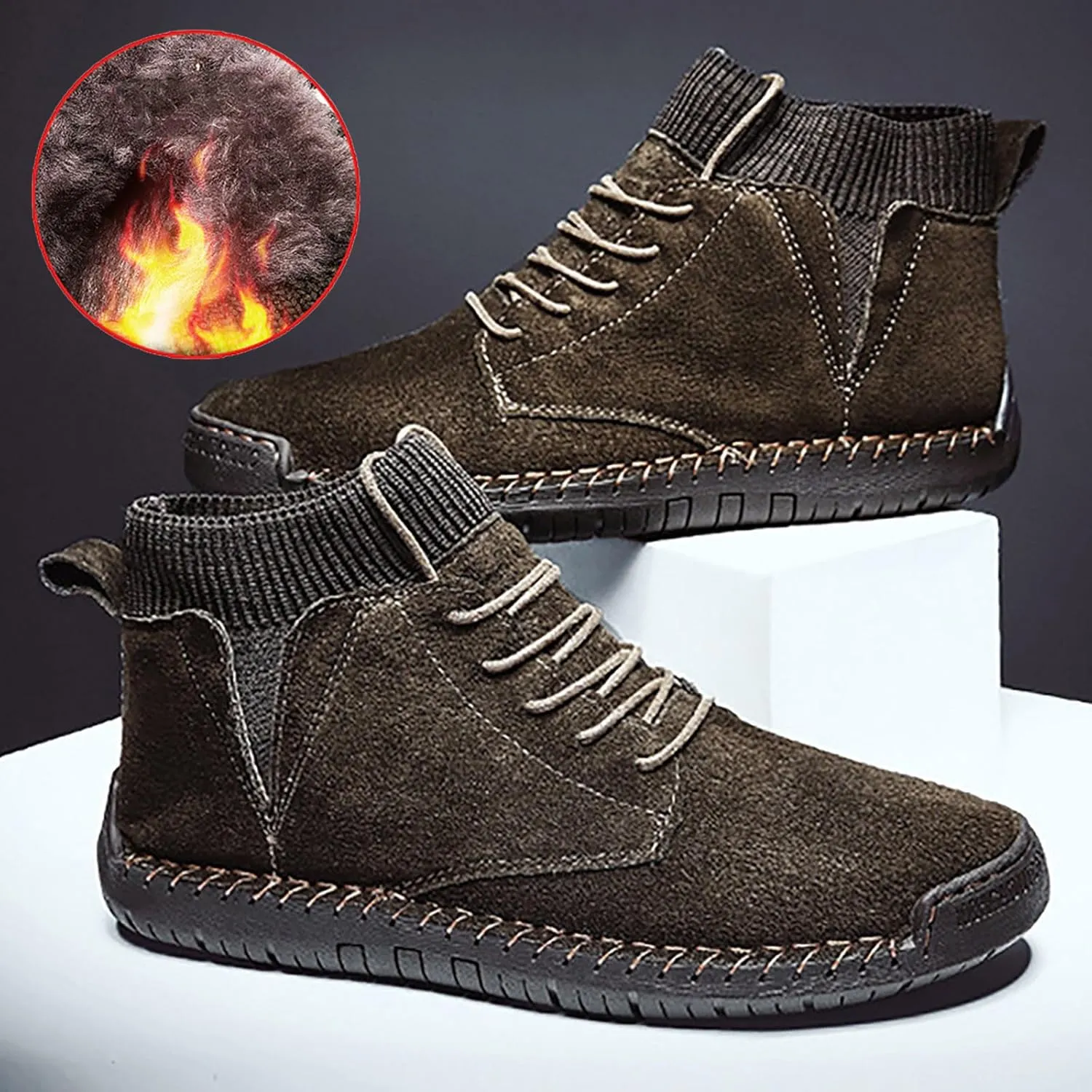 Slip on Walking Shoes for Men Comfy PU Leather Memory Foam Ultra Lightweight Breathable Fashion Knitted Sock High Top Sneakers Non Slip Indoor Outdoor Sports Work Shoes for Men