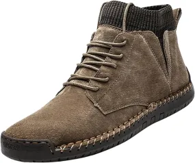 Slip on Walking Shoes for Men Comfy PU Leather Memory Foam Ultra Lightweight Breathable Fashion Knitted Sock High Top Sneakers Non Slip Indoor Outdoor Sports Work Shoes for Men