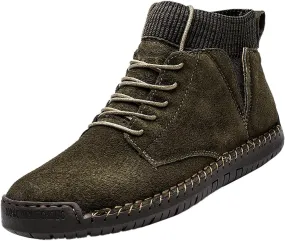 Slip on Walking Shoes for Men Comfy PU Leather Memory Foam Ultra Lightweight Breathable Fashion Knitted Sock High Top Sneakers Non Slip Indoor Outdoor Sports Work Shoes for Men