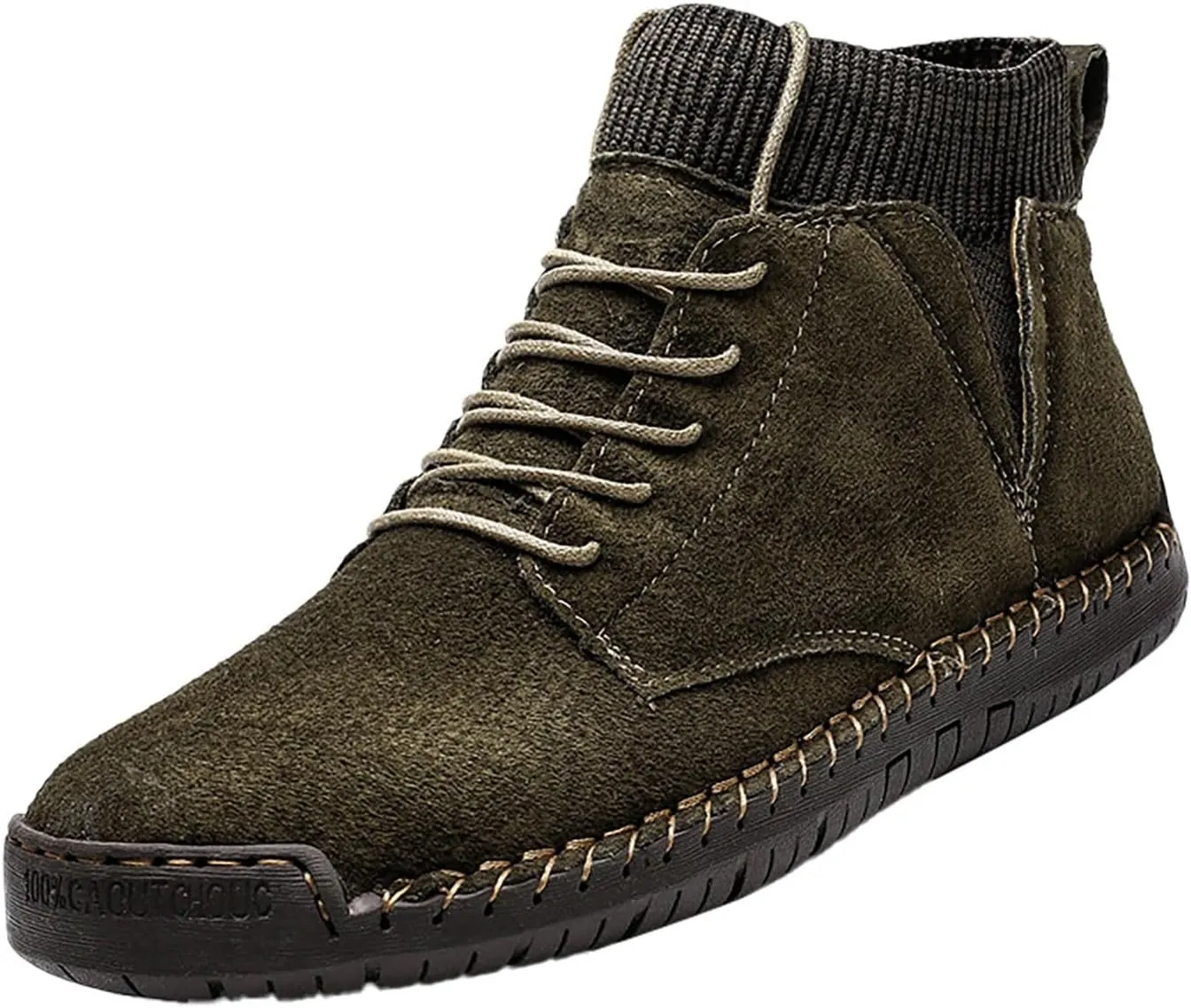 Slip on Walking Shoes for Men Comfy PU Leather Memory Foam Ultra Lightweight Breathable Fashion Knitted Sock High Top Sneakers Non Slip Indoor Outdoor Sports Work Shoes for Men
