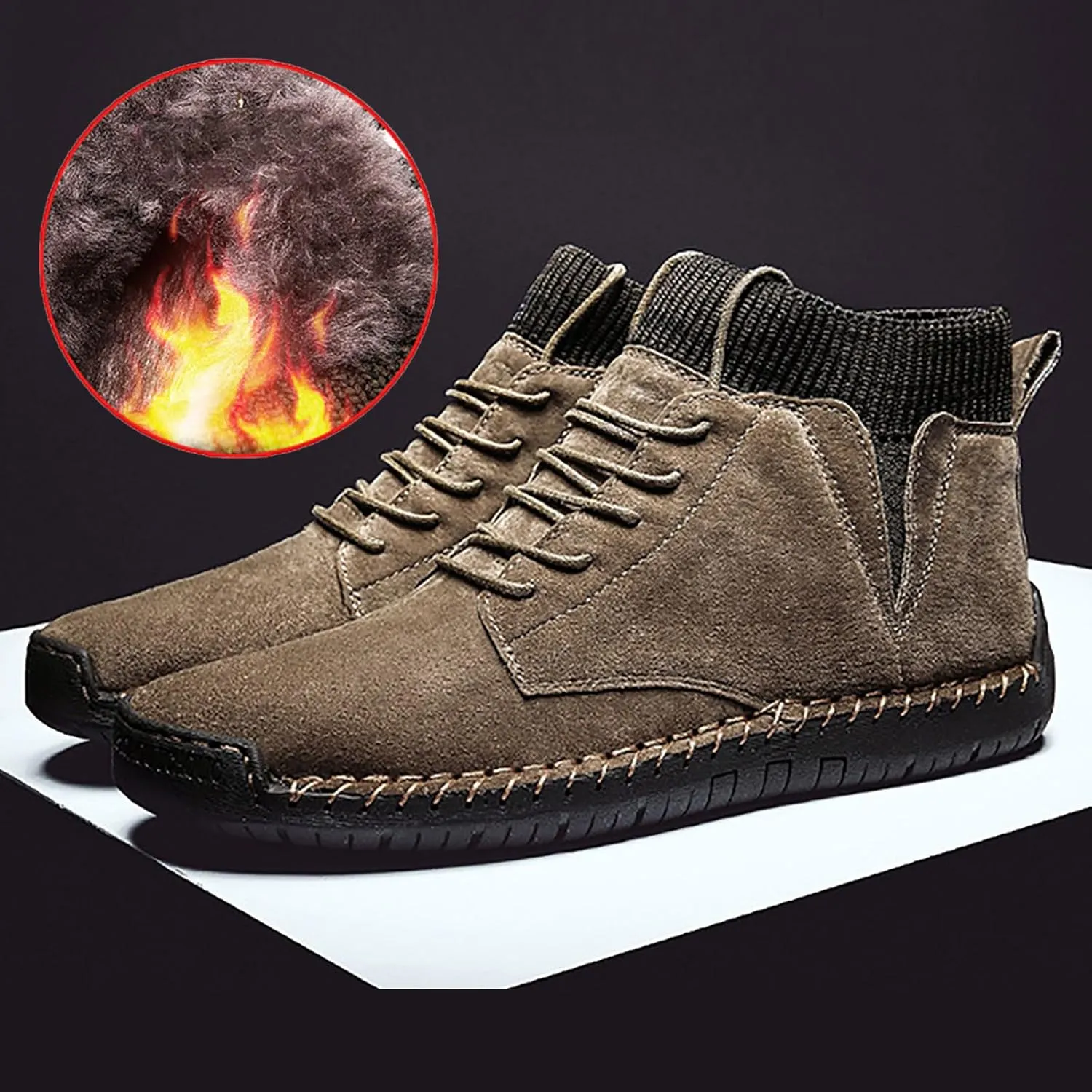 Slip on Walking Shoes for Men Comfy PU Leather Memory Foam Ultra Lightweight Breathable Fashion Knitted Sock High Top Sneakers Non Slip Indoor Outdoor Sports Work Shoes for Men