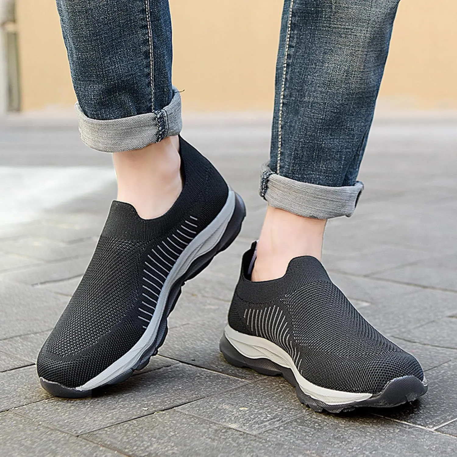 Slip on Walking Shoes Men Comfortable Memory Foam Ultra Lightweight Breathable Fashion Sneakers Non Slip Arch Support Cushioning Training Gym Shoes Wide Width
