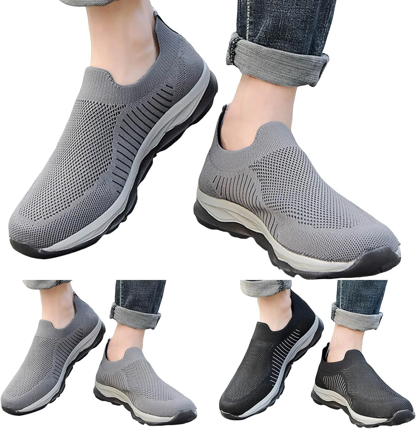 Slip on Walking Shoes Men Comfortable Memory Foam Ultra Lightweight Breathable Fashion Sneakers Non Slip Arch Support Cushioning Training Gym Shoes Wide Width