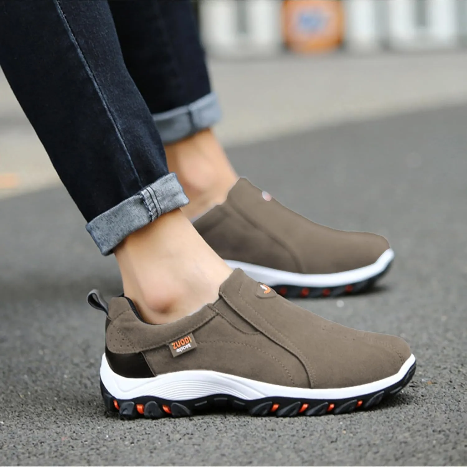 Slip on Walking Shoes Men PU Leather Hiking Shoes Comfortable Memory Foam Breathable Fashion Sneakers Non Slip Travel Jogging Workout Tennis Shoes Wide Width