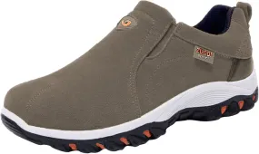 Slip on Walking Shoes Men PU Leather Hiking Shoes Comfortable Memory Foam Breathable Fashion Sneakers Non Slip Travel Jogging Workout Tennis Shoes Wide Width