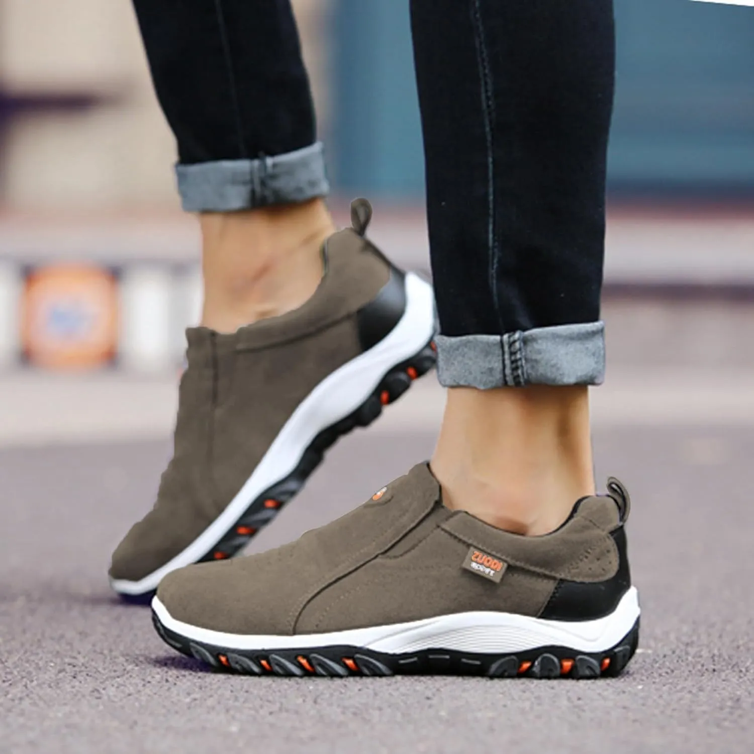 Slip on Walking Shoes Men PU Leather Hiking Shoes Comfortable Memory Foam Breathable Fashion Sneakers Non Slip Travel Jogging Workout Tennis Shoes Wide Width