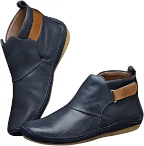 Snow Boots for Women No Heel 2022 New Arch Support Boots Side Zipper Vintage Leather Damping Shoes Flat Booties
