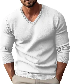 Soft Cozy Sweaters for Men V Neck Long Sleeve Pullover Sweater Slim Fit Dress Sweater Lightweight Knitted Sweaters