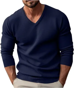 Soft Cozy Sweaters for Men V Neck Long Sleeve Pullover Sweater Slim Fit Dress Sweater Lightweight Knitted Sweaters