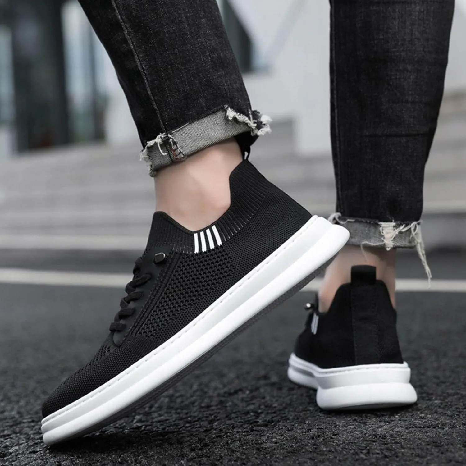 Stretch Men's Shoes Loafers & Slip-Ons Fashion Summer Autumn Men Sneakers Fly Woven Mesh Breathable Slip On