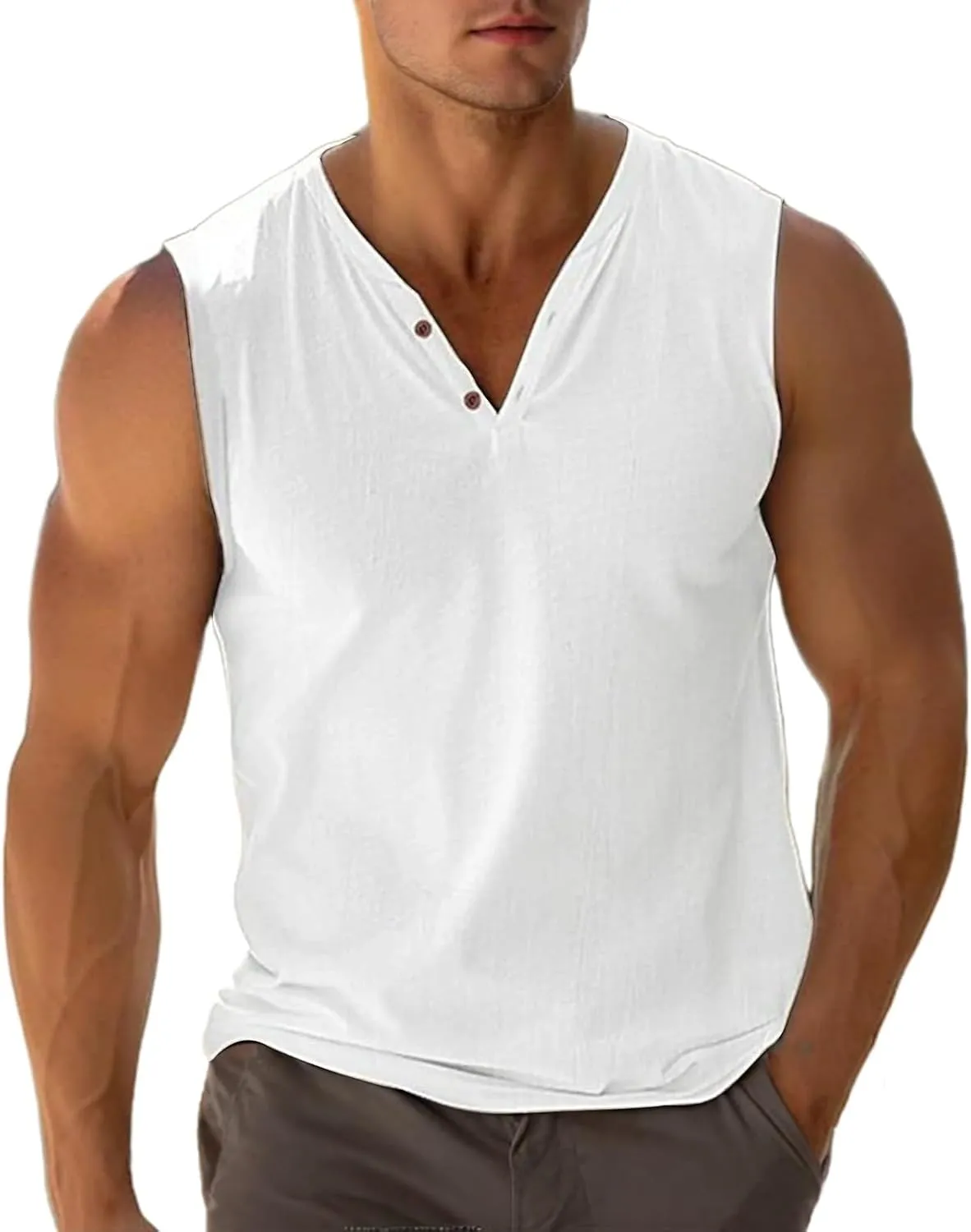 Summer Beach Tank Tops for Men V Neck Sleeveless Muscle Undershirts Solid Color Casual Tees Regular Fit Active Shirts