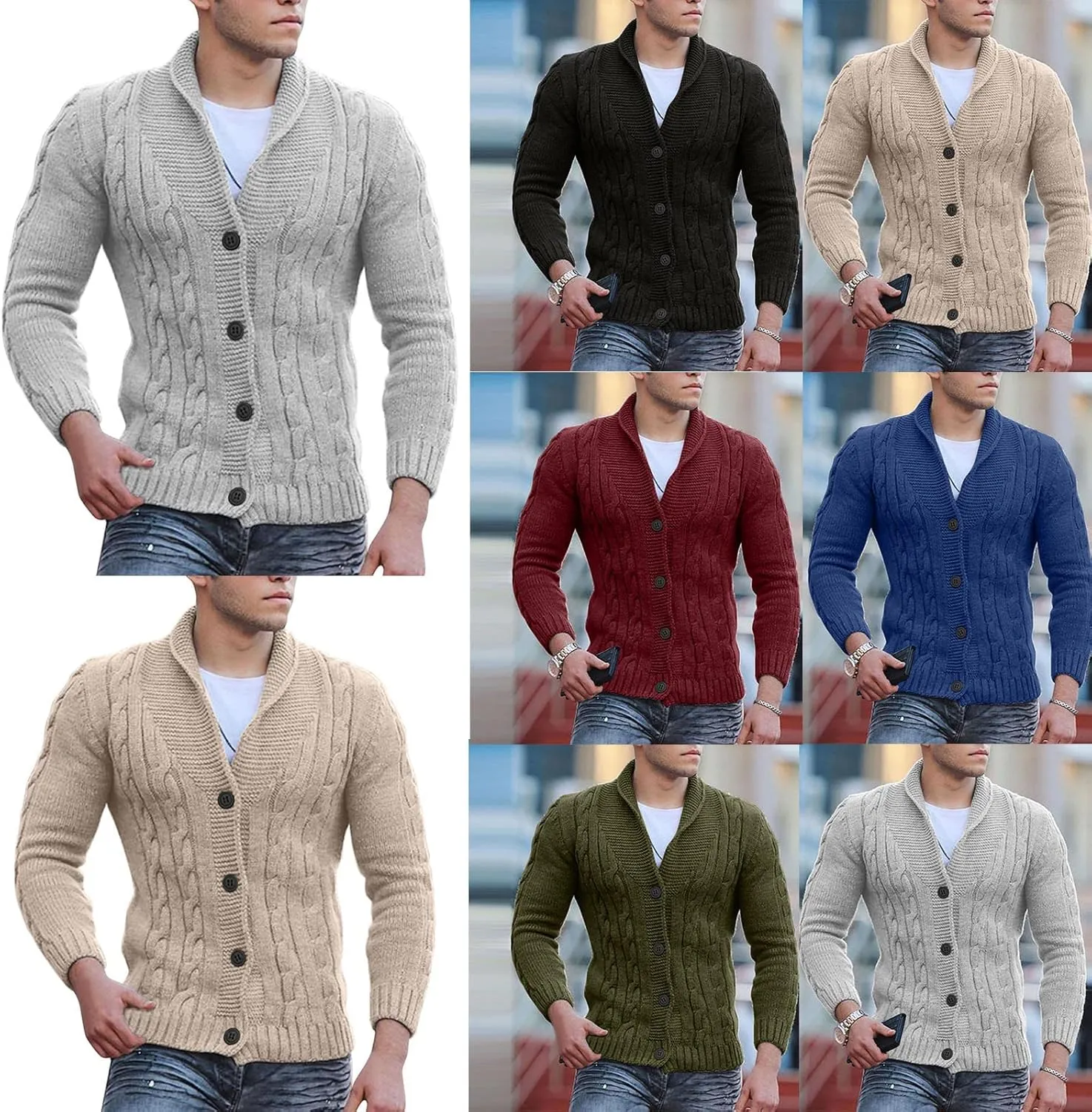 Sweaters for Men Mens V Neck Button Down Long Sleeve Knitted Cardigan Sweaters with 2 Front Pockets