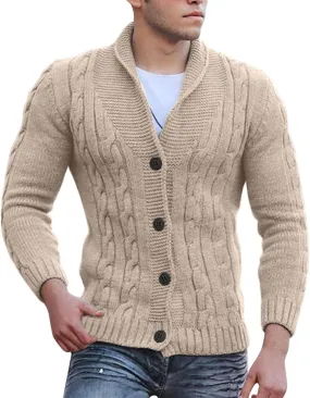 Sweaters for Men Mens V Neck Button Down Long Sleeve Knitted Cardigan Sweaters with 2 Front Pockets