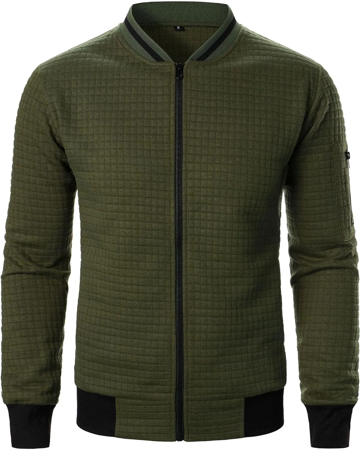 Thatrich Mens Plaid Shirt Long Sleeve Zip Up Jacket Lightweight Fall Coat Solid Color Bomber Jacket Varsity Tops Trendy Coats