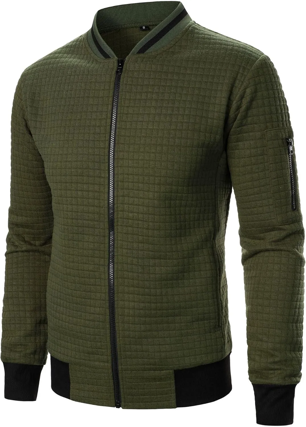 Thatrich Mens Plaid Shirt Long Sleeve Zip Up Jacket Lightweight Fall Coat Solid Color Bomber Jacket Varsity Tops Trendy Coats