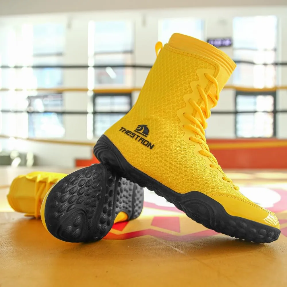 THESTRON Men's Professional Boxing Wrestling Shoes Breathable Fighting Training Boots Male Combat Shoes Man High Top Fitness Sports Sneakers